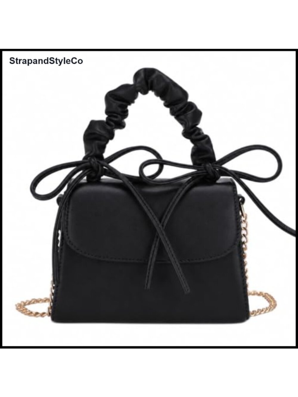 Vegan Leather Mini Top Handle Crossbody Bag Ruched Handle Bow